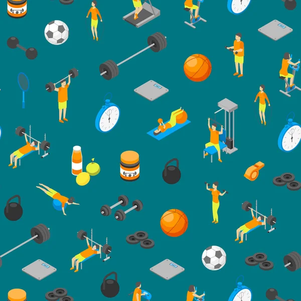 Fitness Club Concept Seamless Pattern Background 3d Isometric View. Vector — Stock Vector