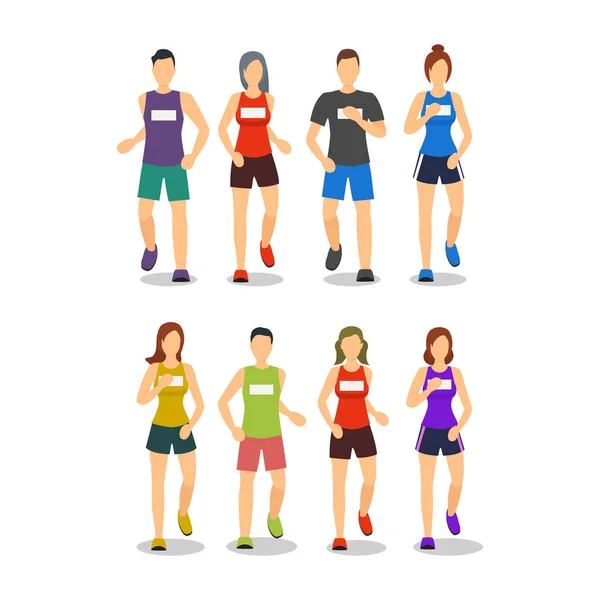 Personajes en color de dibujos animados People Marathon Runners. Vector — Vector de stock