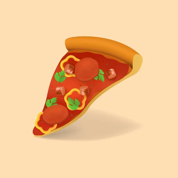 3d réaliste détaillée Pizza Slice Italien Fast Food. Vecteur — Image vectorielle