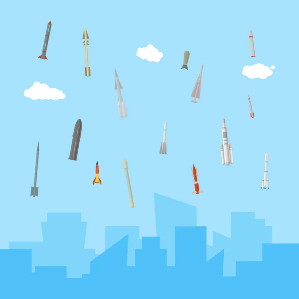 Cartoon Rocket Arma Ícone Set Tipo diferente. Vetor — Vetor de Stock