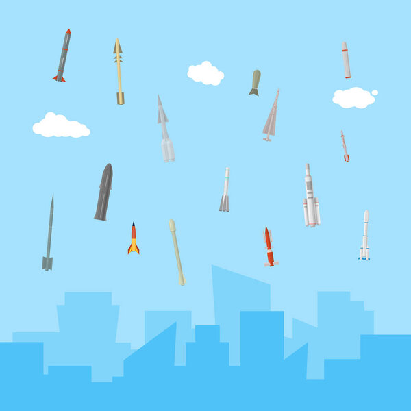 Cartoon Rocket Weapon Icon Set Different Type. Vector