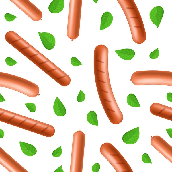 Realistic 3d Detailed Sausages Meat Seamless Pattern Background. Vector — Stock Vector