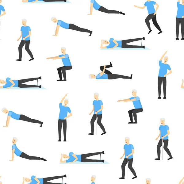 Tecknad färg Senior Motion av manliga karaktärer sömlös mönster bakgrund. Vektor — Stock vektor