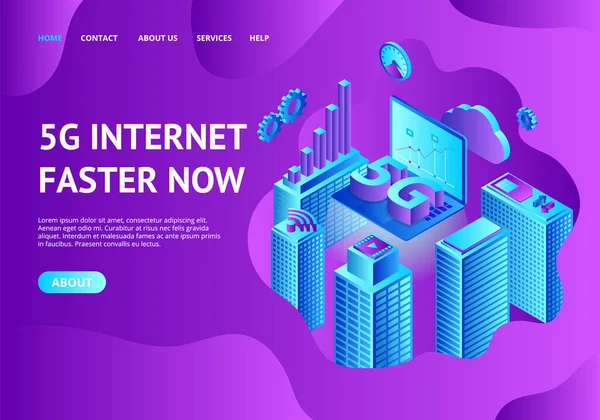 Internet Faster Now Concept Card Landing Web Page Template. Vettore — Vettoriale Stock