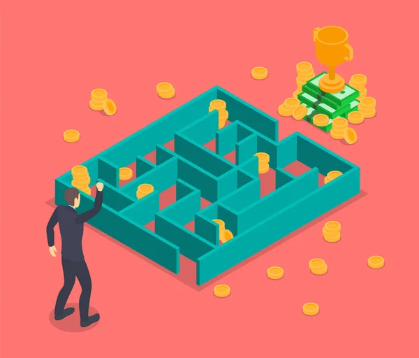 Business Labyrinth Solution Concept 3d Isometric View. Vecteur — Image vectorielle