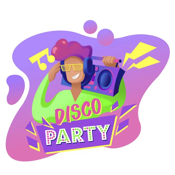 Caricatura Color Disco Party Flyer Concept Banner. Vector — Archivo Imágenes Vectoriales