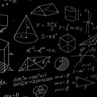 İnce Çizgili Karatahta Matematik Şekilleri Kusursuz Kalıp Arkaplanı. Vektör