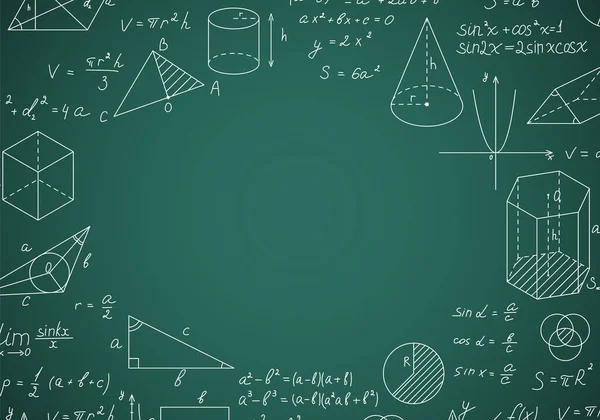 Blackboard Matemática com Formas de Linha Fina Modelo de Design Rodada. Vetor —  Vetores de Stock