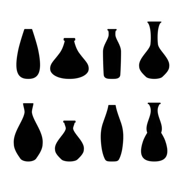 Silhouet Zwarte Keramische vaas Set Verschillende Type. Vector — Stockvector