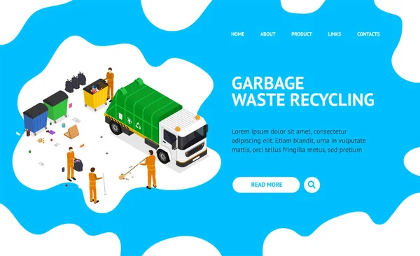 Garbage Recycling Concept Landing Web Page 3D Isometrische Ansicht. Vektor — Stockvektor