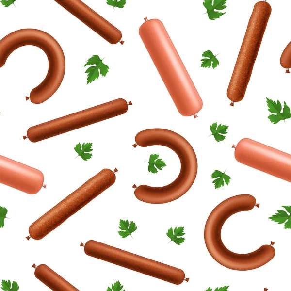 Realistic 3d Detailed Different Type Sausages Seamless Pattern Background. Vector — Stock Vector