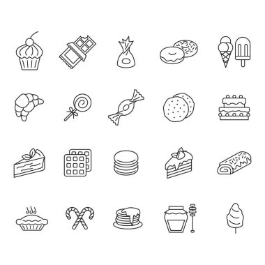 Tatlılar Siyah İnce Çizgi Simgesi Seti 'ni imzalıyor. Vektör