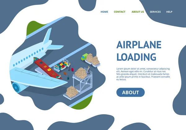 Airport Airplane Logistics Concept Card Landing Web Page Template. Vektor — Stockvektor