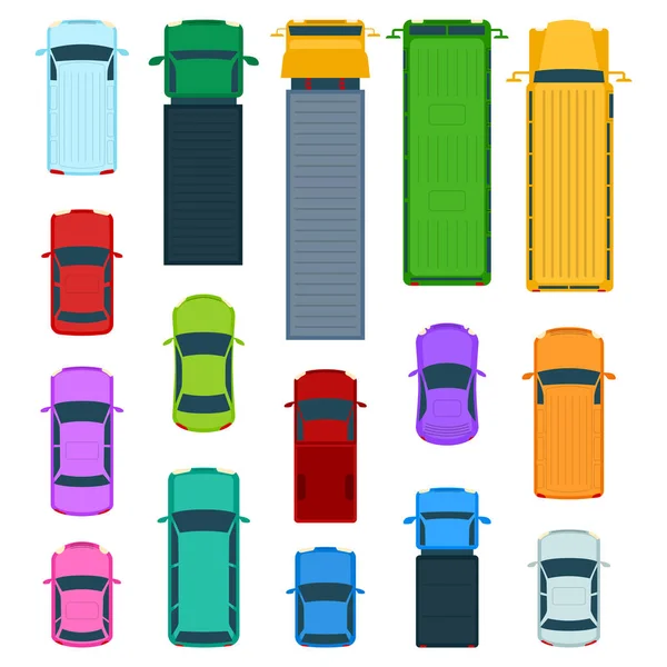 Cartoon Color Cartoon Color Cars Top View Icon Set. Vector — Vector de stock