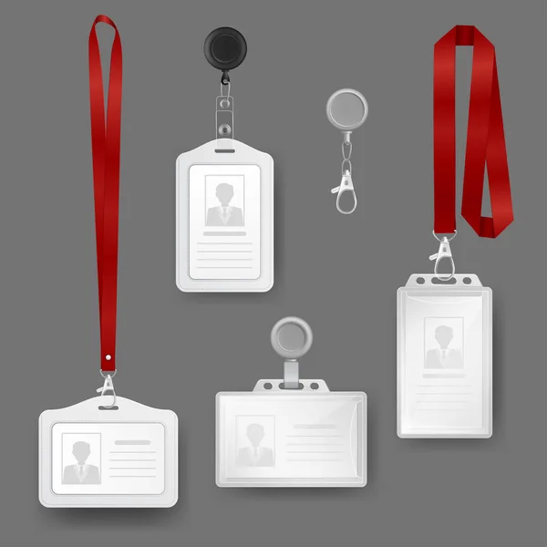 Modèle détaillé réaliste d'insignes d'identité de carte blanche 3d Mockup Set. Vecteur — Image vectorielle