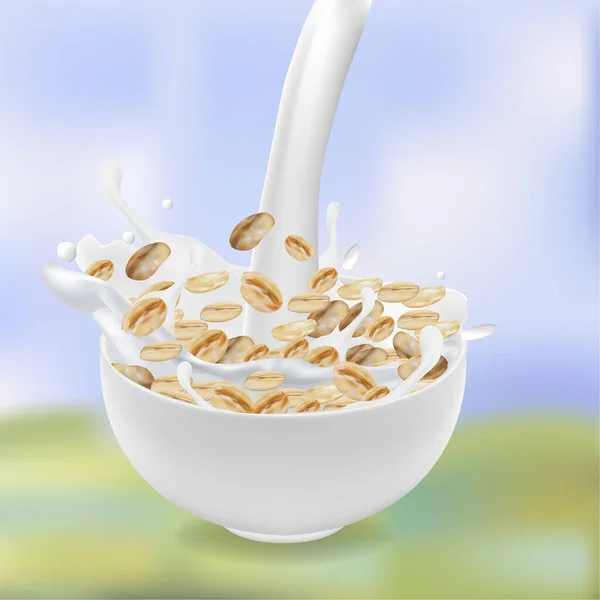 实际细节3D即食燕麦广告传单概念横幅。B.病媒 — 图库矢量图片