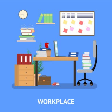 Ofis Kartı Poster İlanında Çizgi Adam Çok Çalışıyor. Vektör