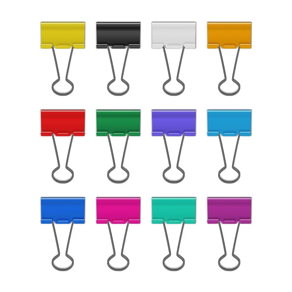 Realista 3d Detallado Color Binder Clip Set. Vector — Vector de stock