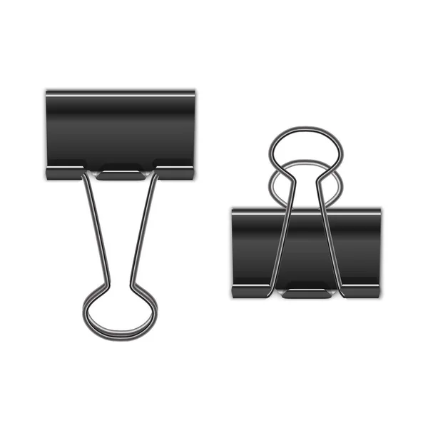 Ρεαλιστική 3d Λεπτομερής Black Binder Clip Σετ. Διάνυσμα — Διανυσματικό Αρχείο