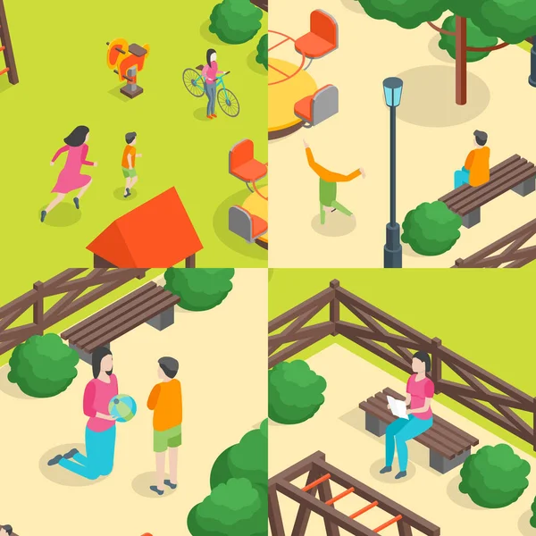 Çocuk parkı kavramsal pankartı 3D Isometric View. Vektör