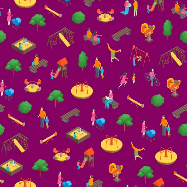 Bambini Park Concept Seamless Pattern Sfondo 3d Vista isometrica. Vettore — Vettoriale Stock