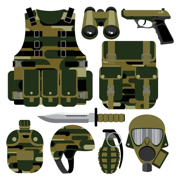 Tecknad färg armén Element Ikon Set. Vektor — Stock vektor