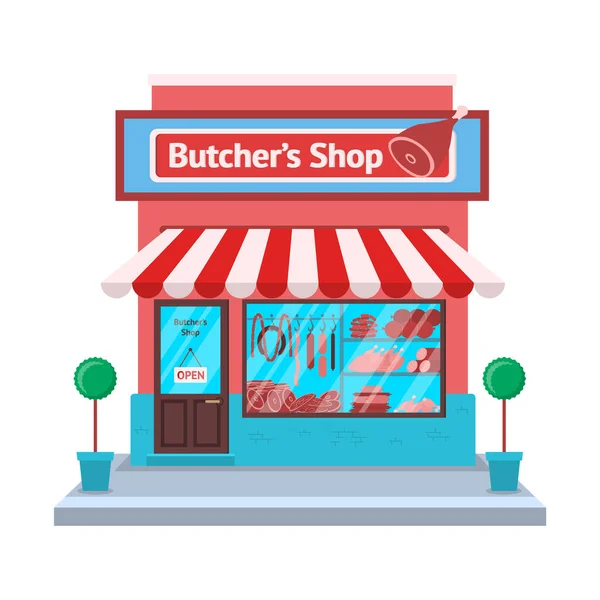 Cartoon Color Butcher Shop Store Concept. Vektor — Stockový vektor