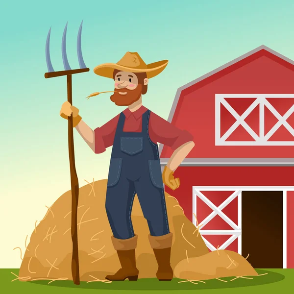 Cartoon Color Character Persoon Farmer Concept. Vector — Stockvector