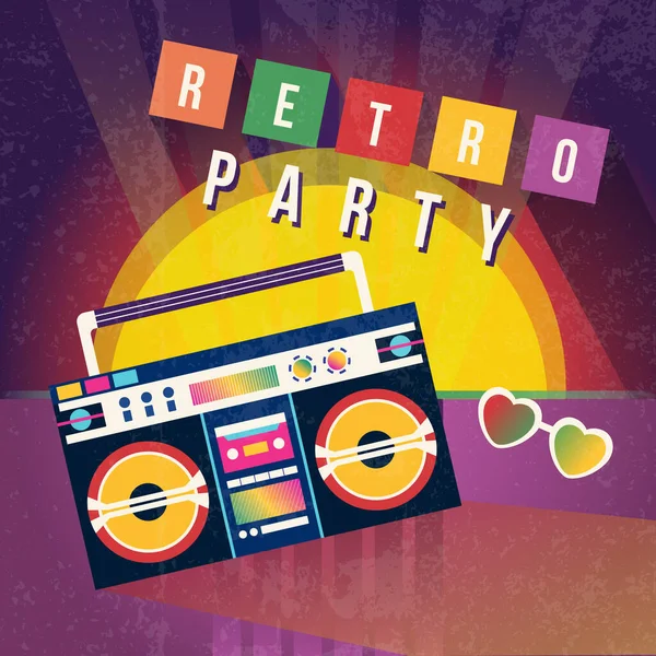 Çizgi film Color Retro Party Ad Flyer Concept Banner. Vektör — Stok Vektör