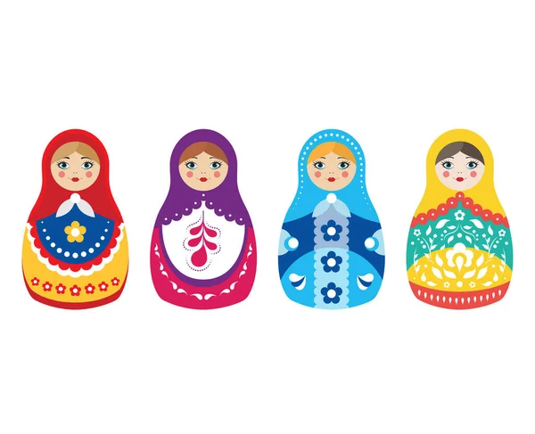 Kolor kreskówki Rosyjski zestaw ikon lalek. Wektor — Wektor stockowy
