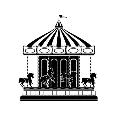 Çizgi film Silueti Black Merry Go Round Carousel. Vektör