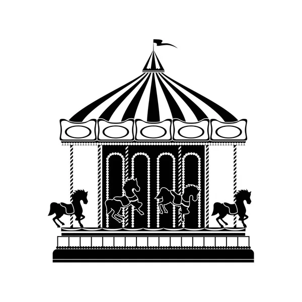 Cartoon Silhouette Black Merry Go Round Carousel. Вектор — стоковый вектор