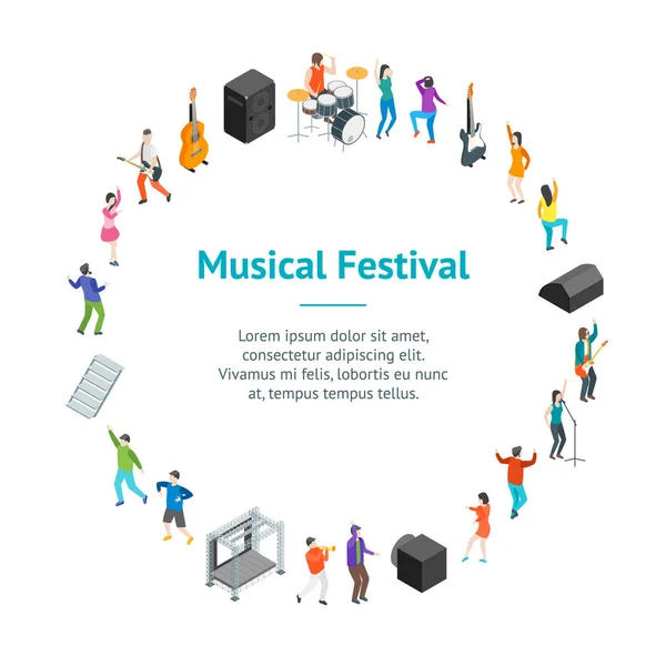 Festival de Música Concepto Banner Card Circle 3d Vista isométrica. Vector — Vector de stock