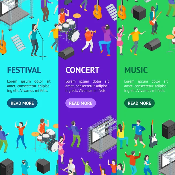 Music Festival Concept Banner Vekrtical Set 3d Isometric View. Vektor — Stockový vektor