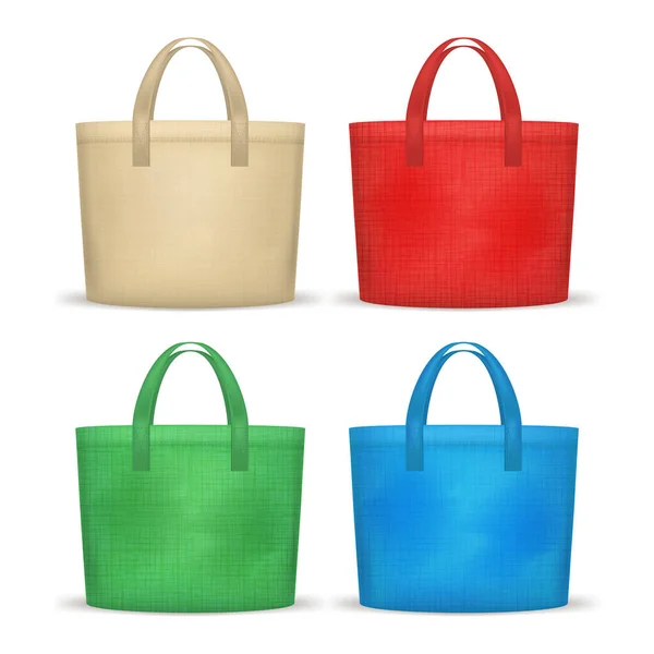 Conjunto de saco de compras têxtil detalhado 3d realista. Vetor — Vetor de Stock