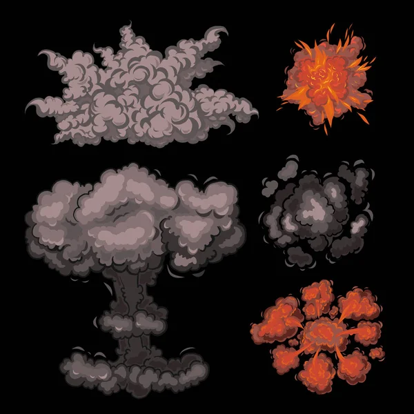 Tecknad Färg Bomb Explosion Effect Ikon Set. Vektor — Stock vektor