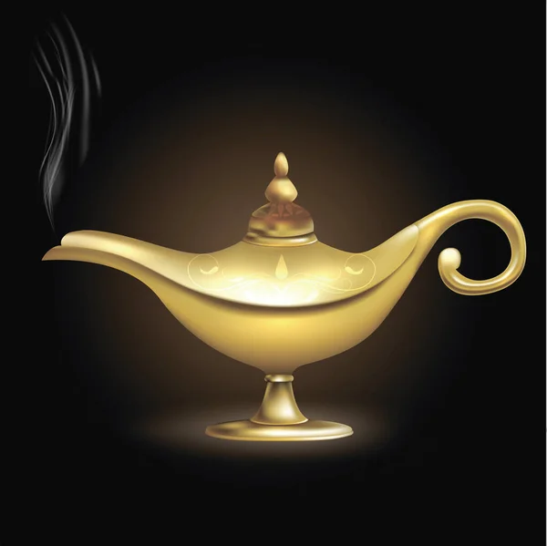 Realistické detailní 3D lesklá zlatá magická lampa. Vektor — Stockový vektor