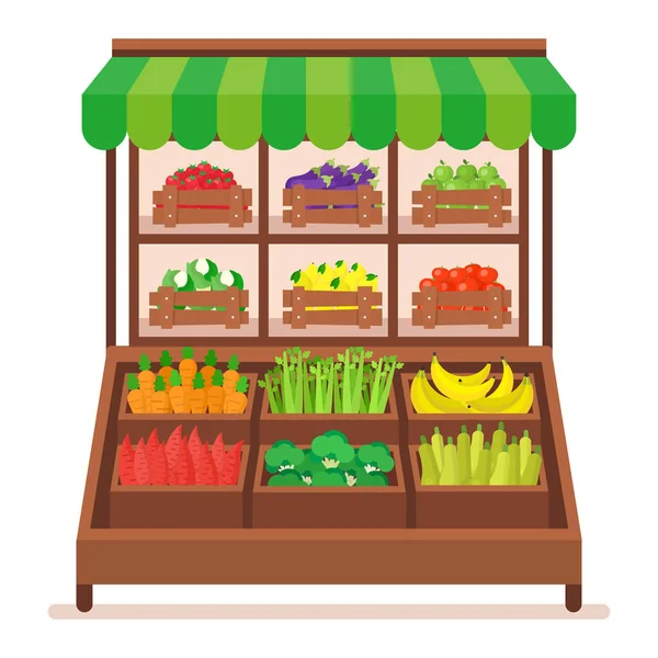 Concetto di frutta e verdura del supermercato a colori del fumetto. Vettore — Vettoriale Stock
