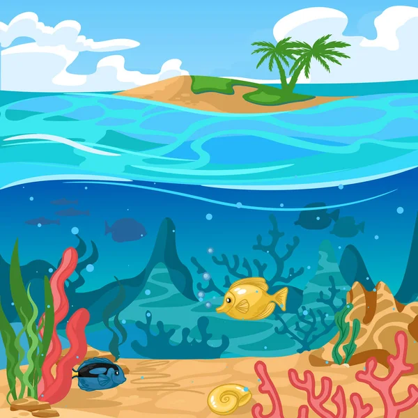 Cartoon Color Underwater World Scene Concept. Vetor — Vetor de Stock