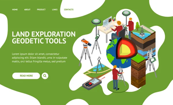 Earth Exploration Concept Landing Web Page 3d Isometric View. Vector — Stock Vector