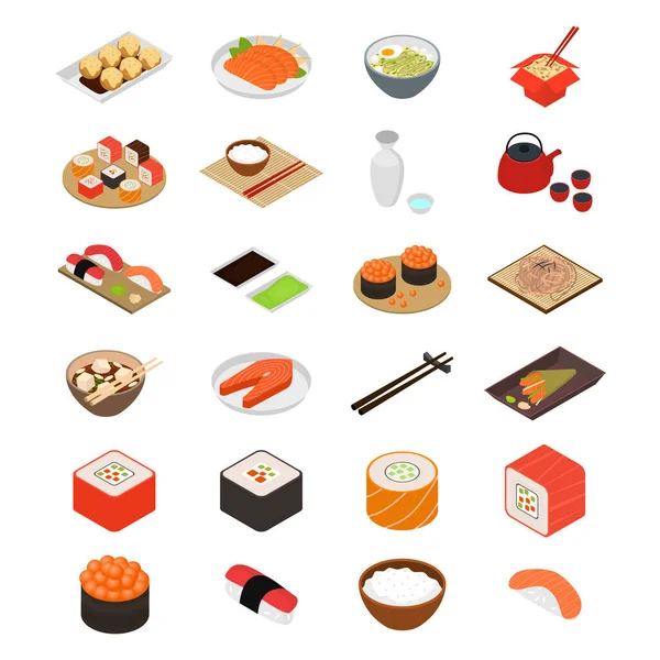 Japanische Food Concept Icons 3D Isometrische Ansicht. Vektor — Stockvektor