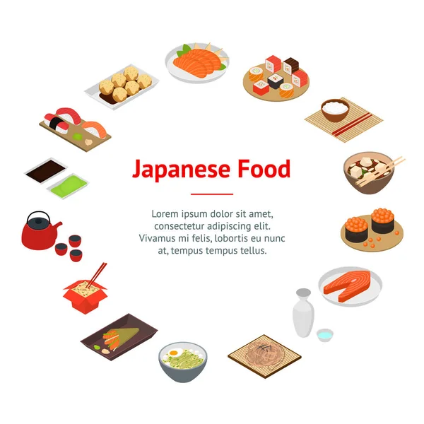 Японська Food Concept Banner Card Circle 3d Isometric View. Вектор — стоковий вектор