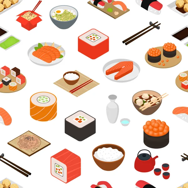 일본의 식품 컨셉 바다없는 패턴 백 그라운드 3d Isometric View. Vector — 스톡 벡터