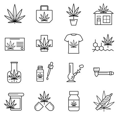 Esrar Siyah İnce Çizgi Simgesi Ayarlandı. Vektör