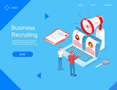 İş İşe Alma Konsept Kartı İniş Web Sayfa Şablonu. Vektör