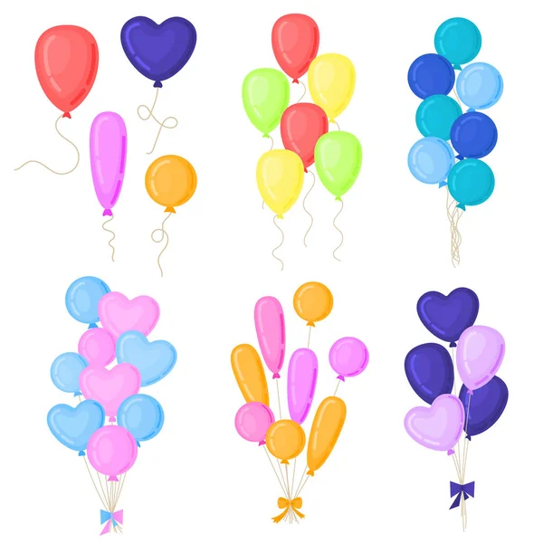 Ensemble d'icône de ballons d'anniversaire de couleur de bande dessinée. Vecteur — Image vectorielle