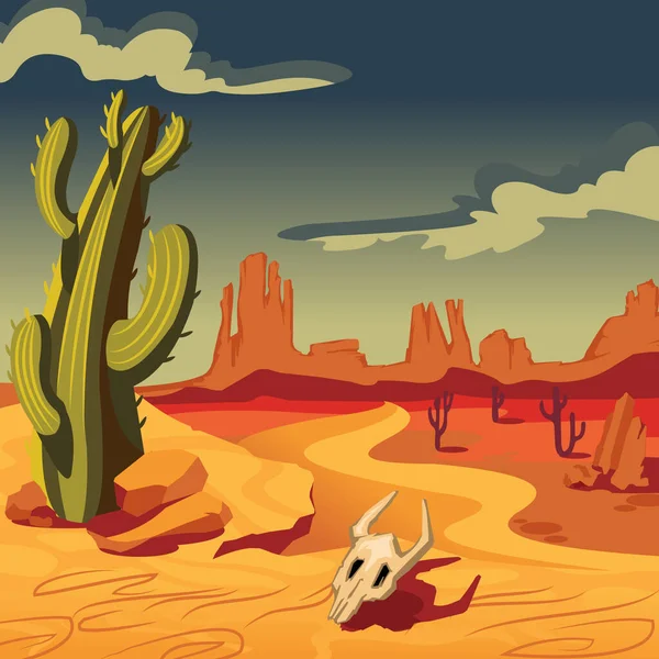 Dibujos animados Color Desert Landscape Scene Concept. Vector — Archivo Imágenes Vectoriales