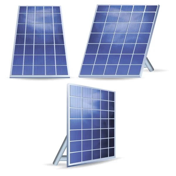 Conjunto de paneles solares 3D detallados realistas. Vector — Archivo Imágenes Vectoriales