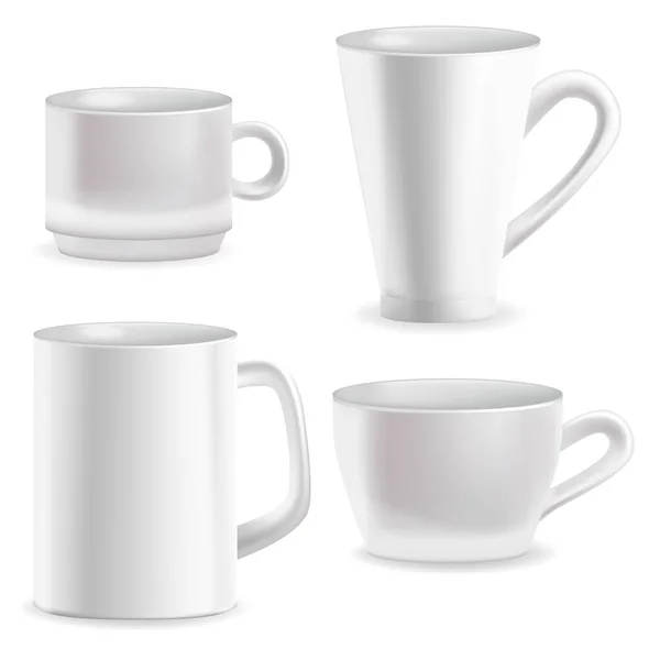 Realistisches detailliertes 3D Blank White Coffee Mugs Template Mockup Set. Vektor — Stockvektor