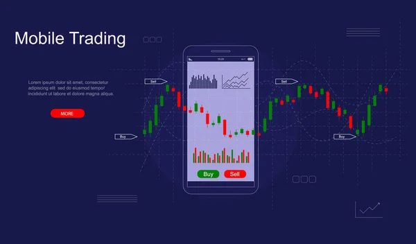 Mobile Stock Trading Concept Card Landing Web Page Template (en inglés). Vector — Archivo Imágenes Vectoriales